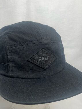 Reef Classic 5-Panel Beach Hat All Black Embroidered Logo Surfing Flappy Dad Cap